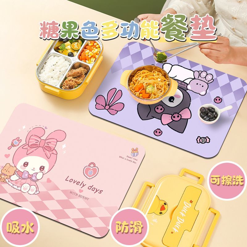 My Melody Cinnamoroll Hello Kitty แผ่นรองจานซิลิโคน กันน้ํา ทําความสะอาดง่าย สําหรับเด็ก
