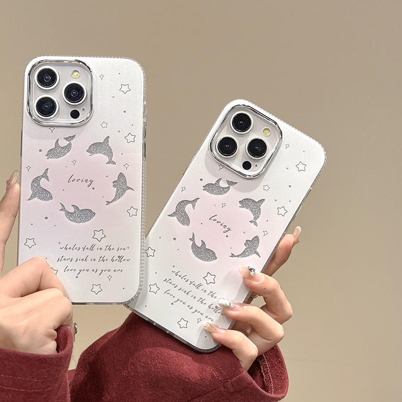 เคสป้องกันโทรศัพท์มือถือ ลายหมี กระต่าย ดาวน่ารัก ฟิล์มสองด้าน สําหรับ iPhone 11 14 15 12 13 Pro Max