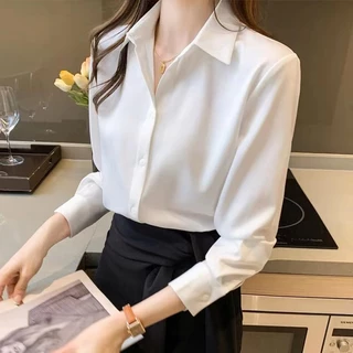 เสื้อโปโล แขนยาว สไตล์เกาหลี สําหรับผู้หญิง สีทึบ งาน เสื้อผ้า(ชุดดำงานศพ พร้อมส่ง)