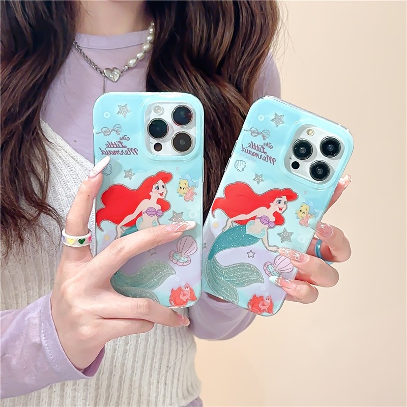 เคสโทรศัพท์มือถือ TPU พิมพ์ลายนางเงือก สองชั้น สําหรับ iPhone 15 Pro max 14 Pro max