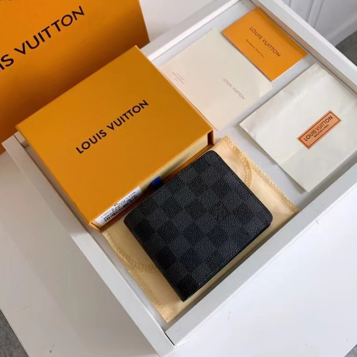 LV Louis Vuitton กระเป๋าสตางค์ หนังวัวแท้ ใบสั้น สําหรับผู้ชาย