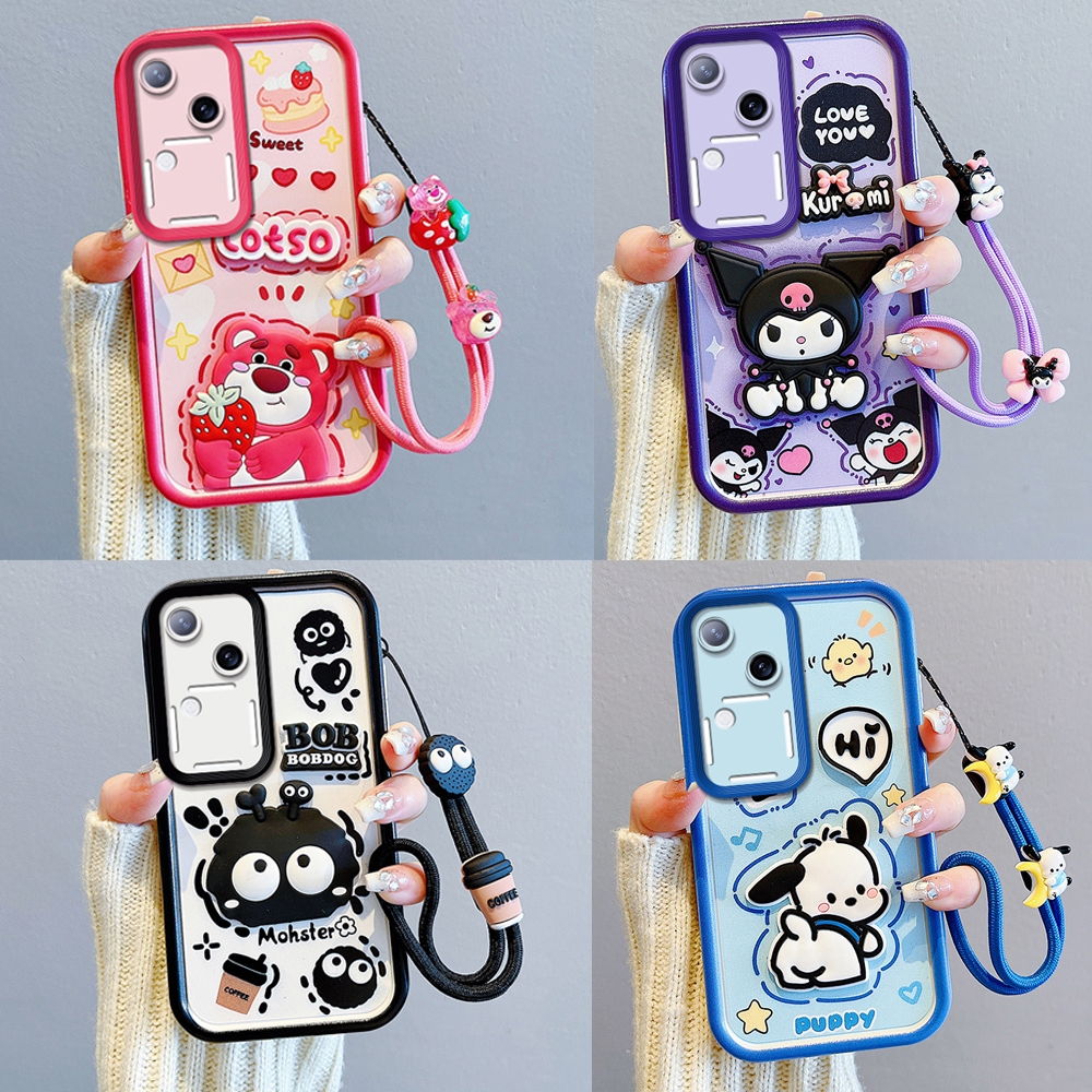 เคสโทรศัพท์มือถือ ยางซิลิโคนนิ่ม ลายการ์ตูนหมี ลูกสุนัข สตรอเบอร์รี่น่ารัก พร้อมสายคล้องมือ สําหรับ Vivo V30 5G V30 Pro 5G