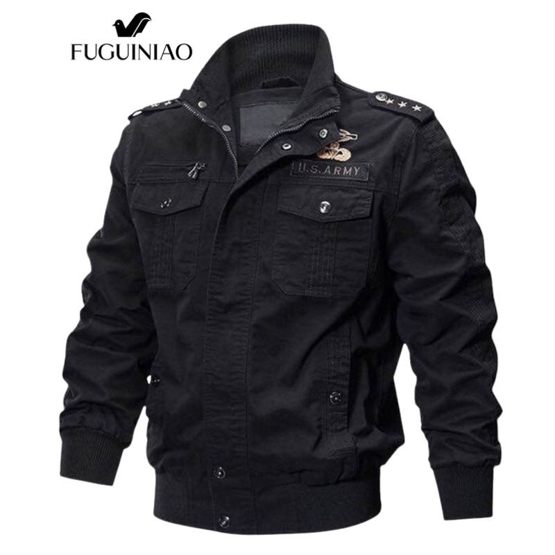 Fuguiniao เสื้อแจ็กเก็ตคาร์โก้ ผ้าฝ้าย ปักลายเครื่องบิน พลัสไซซ์ แฟชั่นฤดูใบไม้ผลิ ฤดูใบไม้ร่วง สําหรับผู้ชาย ไซซ์ 6XL
