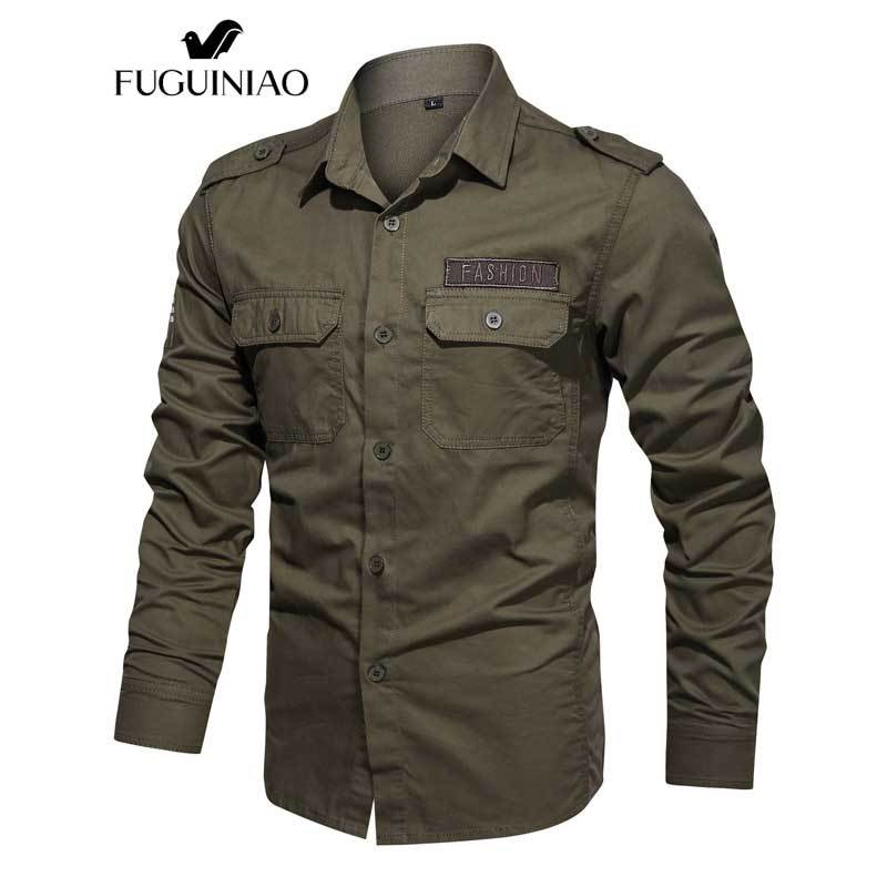 Fuguiniao เสื้อเชิ้ตแขนยาวลําลอง เข้ารูป มีหลายกระเป๋า สไตล์ยุโรป และอเมริกา เหมาะกับฤดูใบไม้ผลิ และฤดูร้อน สําหรับผู้ชาย ไซซ์ 6XL