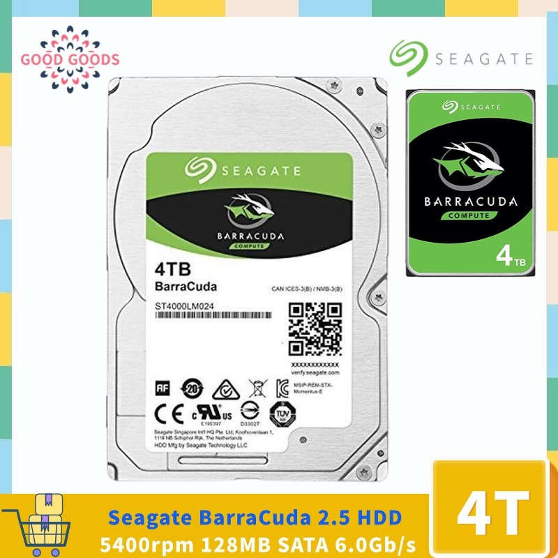 Seagate BarraCuda ฮาร์ดไดรฟ์ภายในแล็ปท็อป ST4000LM024 4TB HDD 5400 RPM 128MB Cache SATA 6Gb/s 2.5 นิ้ว