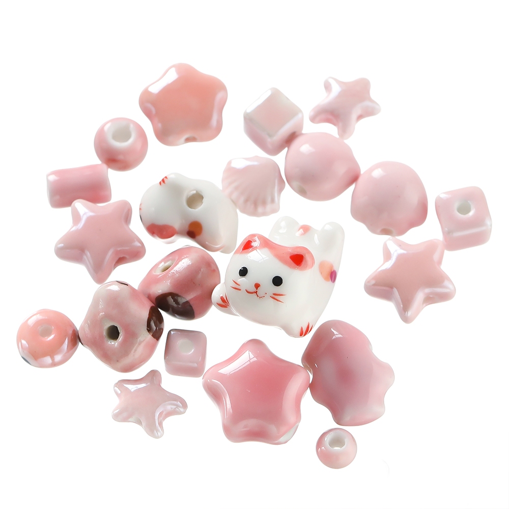 ลูกปัดเซรามิคสีชมพู 1-5 ชิ้น แบบหลายสไตล์ ลูกปัดพิมพ์3D น่ารัก ใช้ทำสร้อยข้อมือ DIY สร้อยคอ แบบไม่ยืด ของใช้ทำมือ สินค้าคุณภาพ