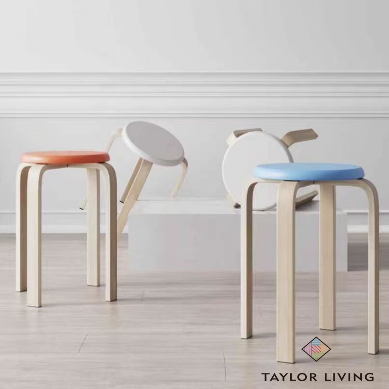 การดํารงชีวิต เทย์เลอร์ สตูลไม้เนื้อแข็งครัวเรือนแฟชั่นโต๊ะรับประทานอาหารอุจจาระนอร์ดิกอุจจาระสูงหนาผู้ใหญ่รอบอุจจาระ