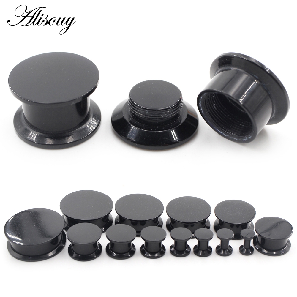 Alisouy 2 ชิ้น 3-24 มม. สีดํา อะคริลิค ภายใน เกลียว คู่ บาน อุโมงค์ ปลั๊กขยาย เกจขยาย เจาะ เครื่องประดับร่างกาย