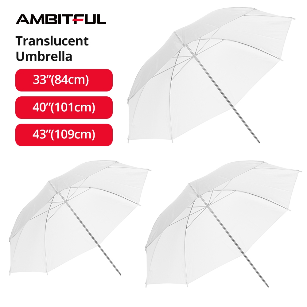 Ambitful ร่มกระจายแสง แบบโปร่งแสง สีขาว 33 นิ้ว 84 ซม. 40 นิ้ว 101 ซม. 43 นิ้ว 109 ซม. สําหรับถ่ายภาพในสตูดิโอ