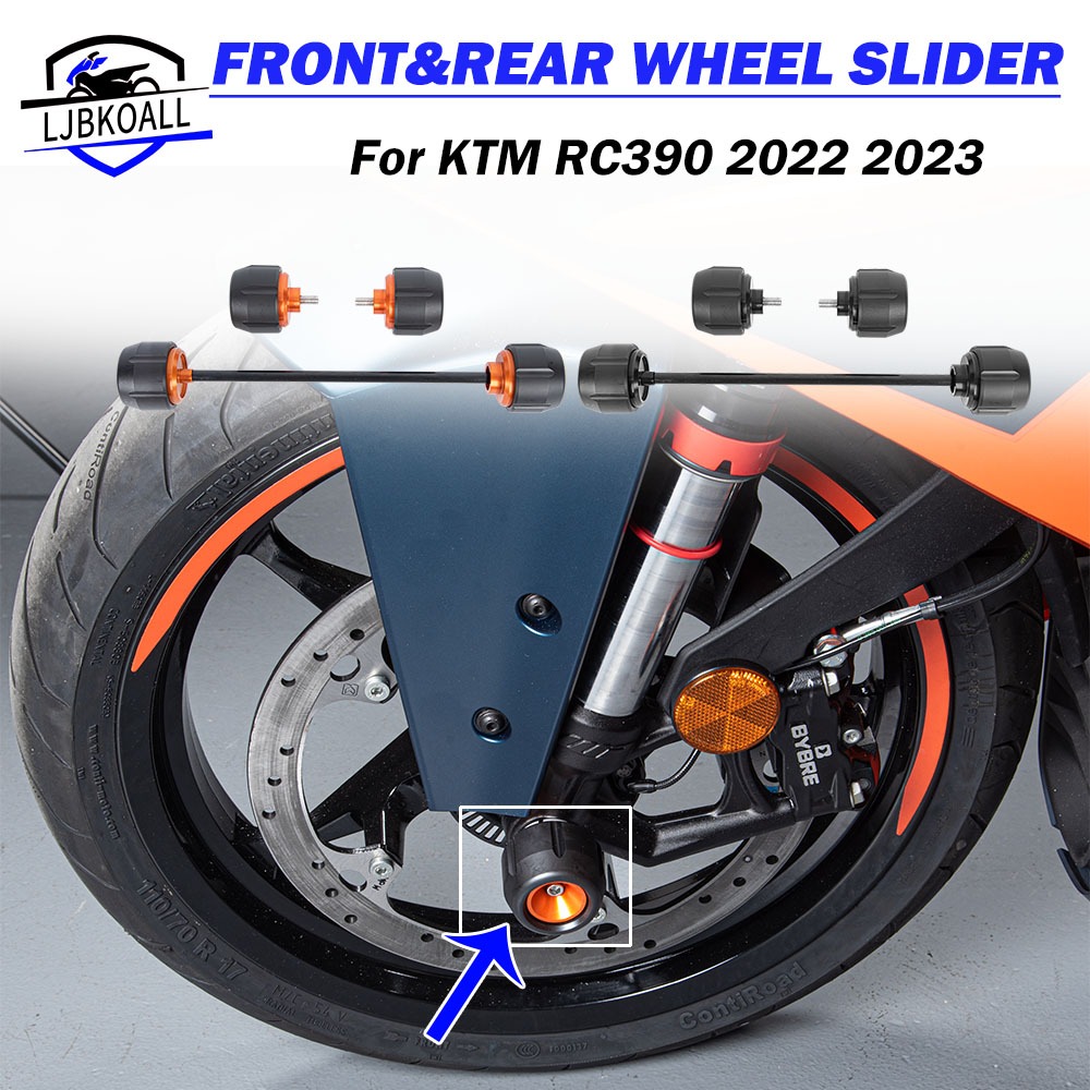 Ljbkkoall RC390 RC 390 ล้อหน้าป้องกันเพลาส้อม Slider Crash Pads สําหรับ KTM RC 390 2022- 2024 อุปกรณ