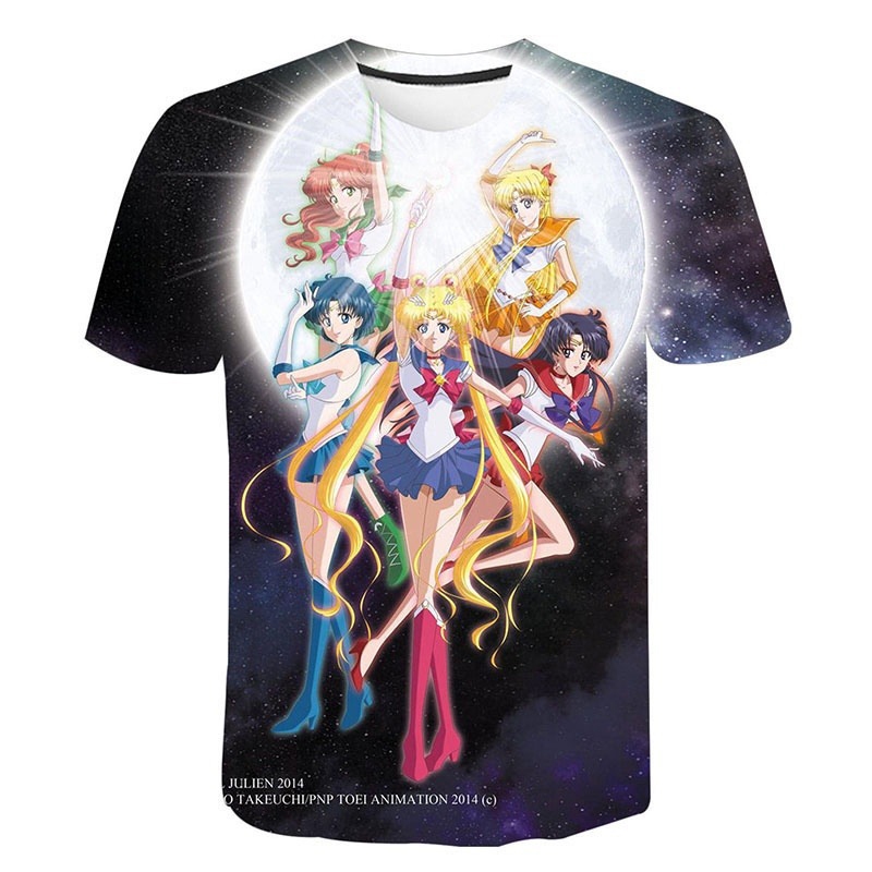 ใหม่ เสื้อยืดลําลอง แขนสั้น พิมพ์ลายกราฟฟิคเซเลอร์มูน 3D แฟชั่นฤดูร้อน สําหรับผู้ชาย ผู้หญิง Xs-4XL