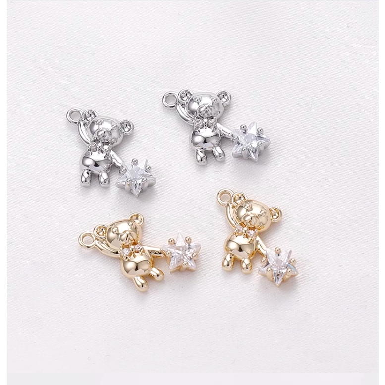 จี้สร้อยคอ สร้อยข้อมือ ต่างหู เครื่องประดับ ชุบทองแดง 14k รูปหมี ประดับเพทาย diy
