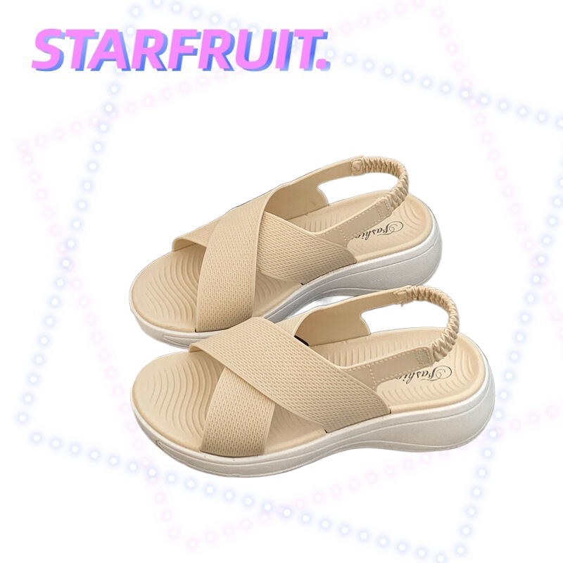 STARFRUIT รองเท้าแตะ พื้นหนา ป้องกันการลื่น เหมาะกับเดินชายหาดกลางแจ้ง สําหรับผู้หญิง แผ่นฟองน้ํารองเค้ก สไตล์เกาหลี