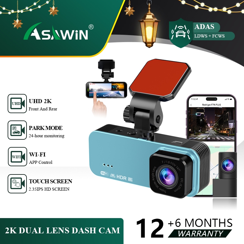 2k Wifi Dash Cam ADAS กล้องติดรถยนต์ 3.16" หน้าจอสัมผัส Ips ด้านหน้าและด้านหลัง Night Vision LDWS FC