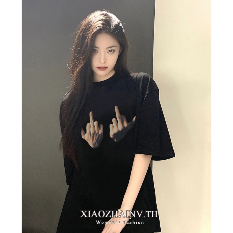 Xiaozhainv เสื้อยืด คอกลม แขนสั้น ผ้าฝ้าย พิมพ์ลาย
