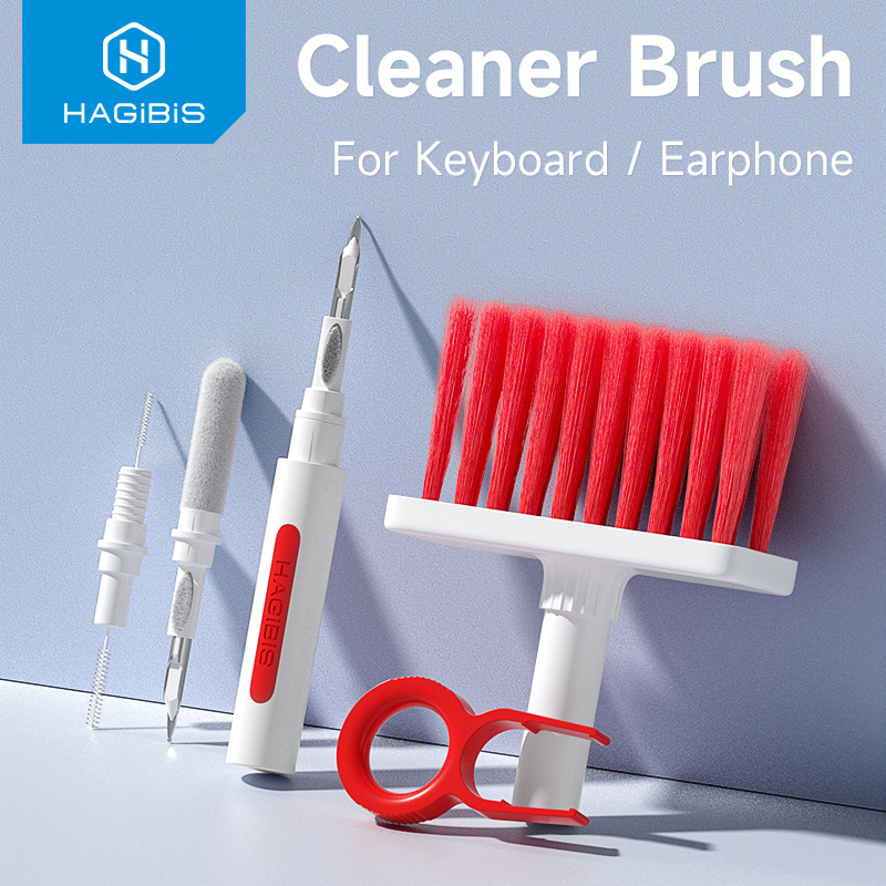 Hagibis แปรงทําความสะอาดคีย์บอร์ดหูฟังคอมพิวเตอร์ทําความสะอาดเครื่องมือคีย์บอร์ดทําความสะอาด keycap Puller kit สําหรับ PC Airpods Pro 1 2