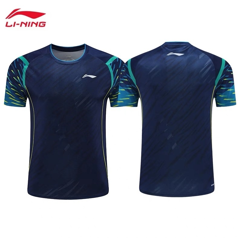 LI NING เสื้อกีฬาแบดมินตัน ผ้าฝ้าย ดูดซับเหงื่อ สวมใส่สบาย แฟชั่นฤดูร้อน สําหรับผู้ชาย และผู้หญิง