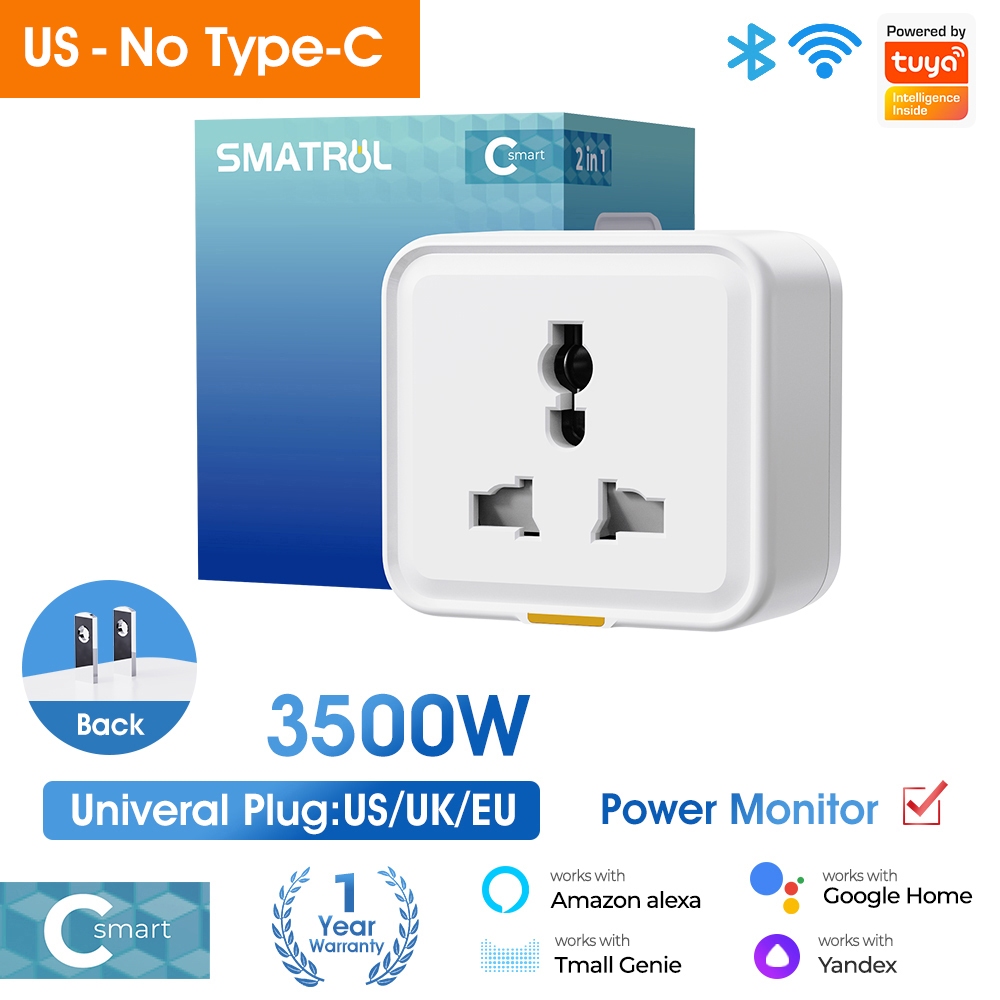 SMATRULPower Monitor 16A Universal Tuya Wifi สมาร์ทซ็อกเก็ต Us To Eu Uk Plug Outlet อะแดปเตอร์จับเวลา Smart Life App เสียงไฟฟ้าสําหรับ Google Home Alexa