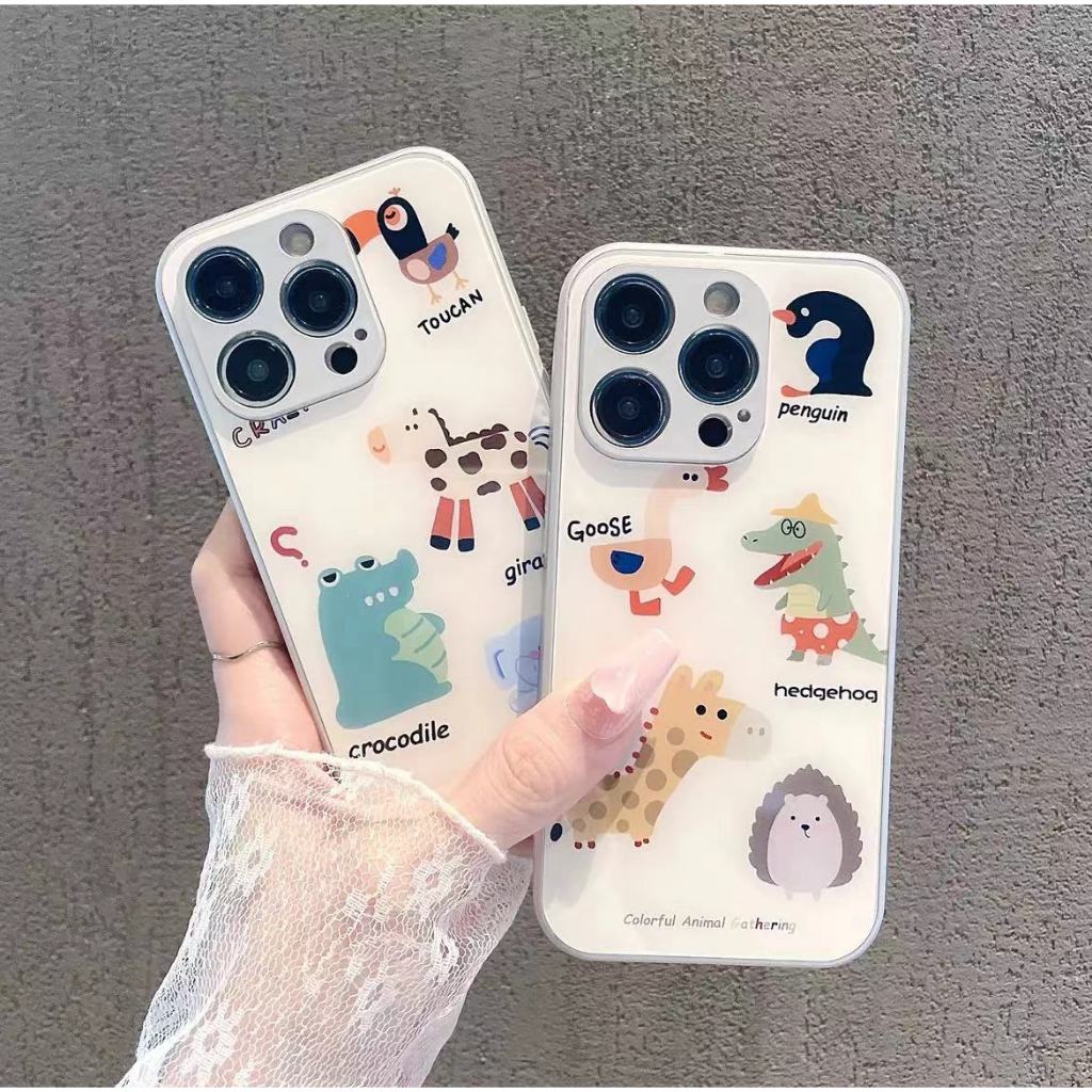 น่ารักการ์ตูนสัตว์ Zoo กระจกนิรภัย Samsung Galaxy s24fe NOTE8 NOTE9 NOTE10 plus NOTE20 ultra S9 S8 s24 s10 s20 fe s21 plus s22 s23 ultra 5G ปลอก