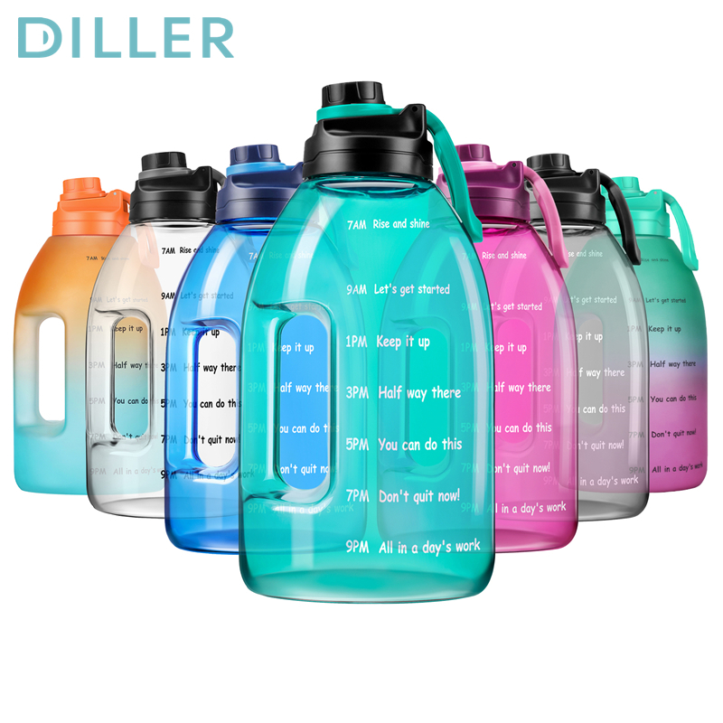 Diller ขวดน้ําดื่ม ปลอด BPA 1 แกลลอน พร้อมที่มาร์กเวลา และหลอดดูดน้ํา ความจุขนาดใหญ่ (รวมแปรงฟาง) สําหรับฟิตเนส และกลางแจ้ง D05
