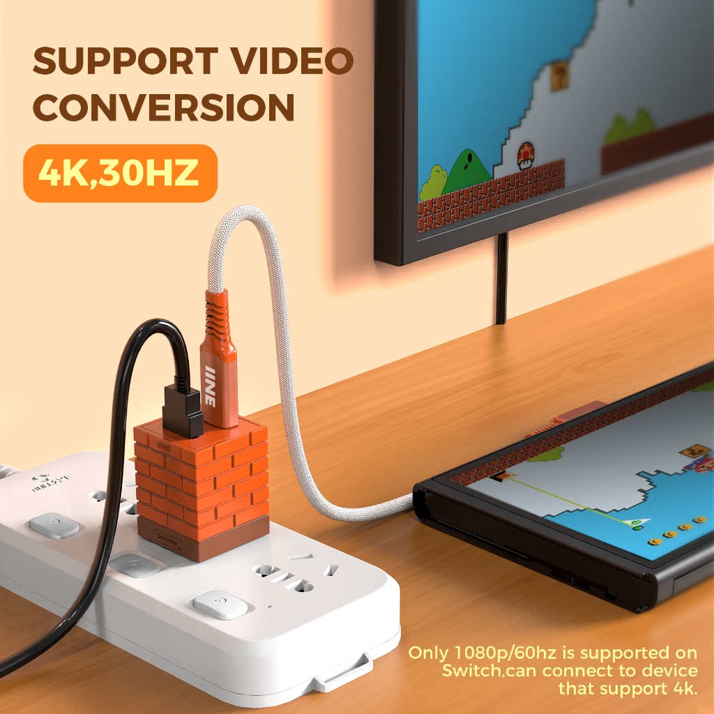 Iine 2-in-1 Mini 20W ชาร ์ จและตัวแปลงวิดีโอสําหรับสวิตช ์ 4K30HZ 1080P60HZ ขนาดเล ็ กการแปลงพลังงานต ่ ํา