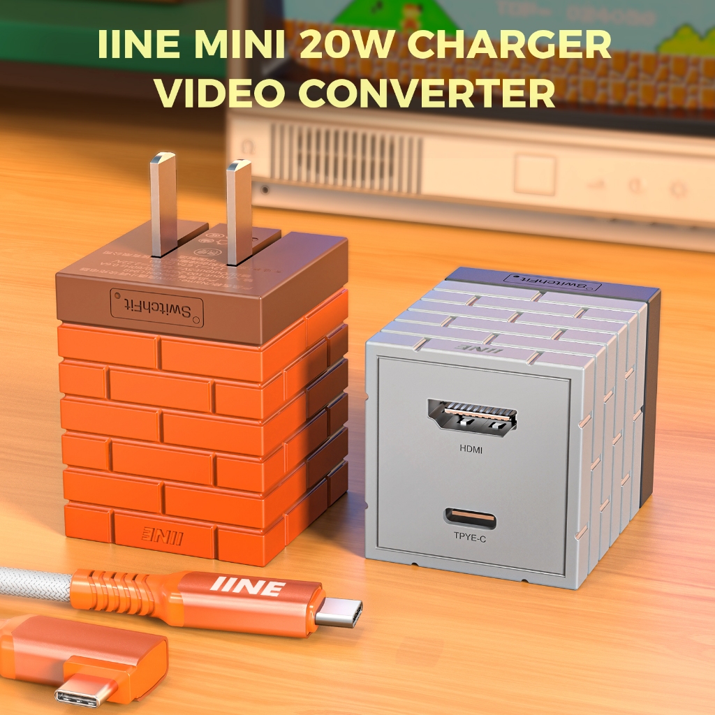 Iine 2-in-1 Mini 20W ชาร ์ จและตัวแปลงวิดีโอสําหรับสวิตช ์ 4K30HZ 1080P60HZ ขนาดเล ็ กการแปลงพลังงานต ่ ํา