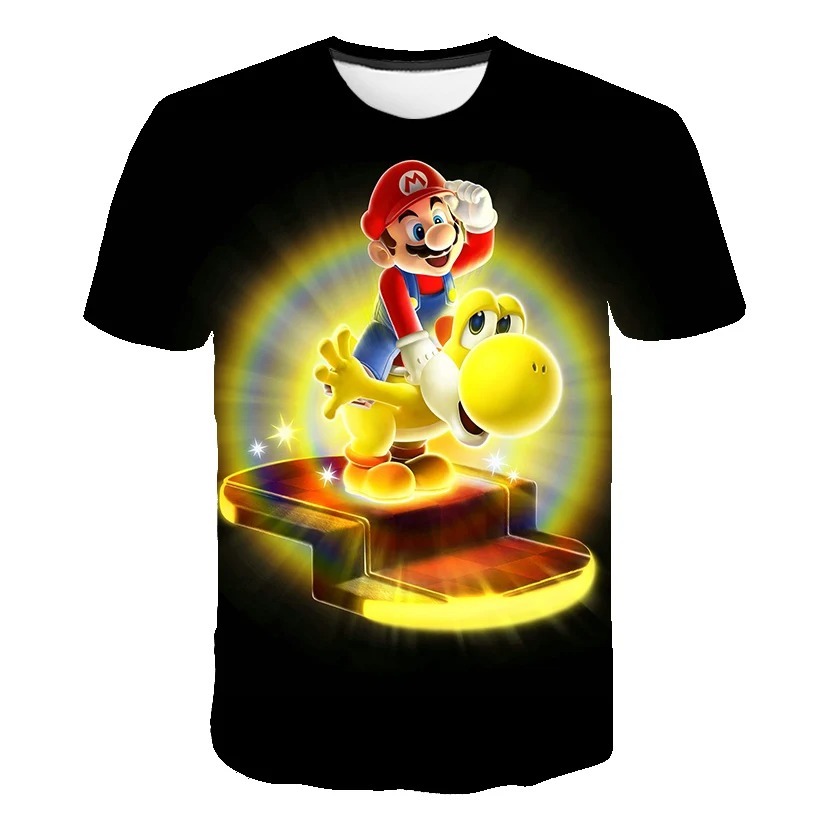 เสื้อยืด คอกลม พิมพ์ลาย Super Mario Bros 3 มิติ แฟชั่นสําหรับเด็กผู้ชาย 2024