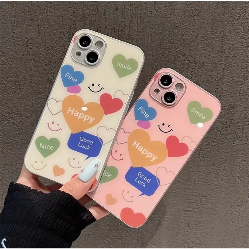 Smile รูปหัวใจเรียบง่ายกระจกนิรภัยกรณี s24fe Samsung Galaxy NOTE8 NOTE9 NOTE10 plus NOTE20 ultra S9 S8 s24 s10 s20 fe s21 plus s22 s23 ultra 5G ปลอก
