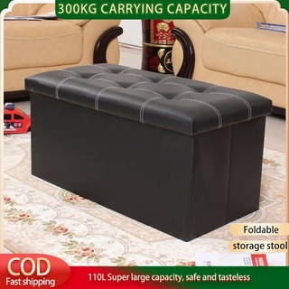 Foldable Leather Sofa Footstool Storage Stool, Waterproof, Multfunctional