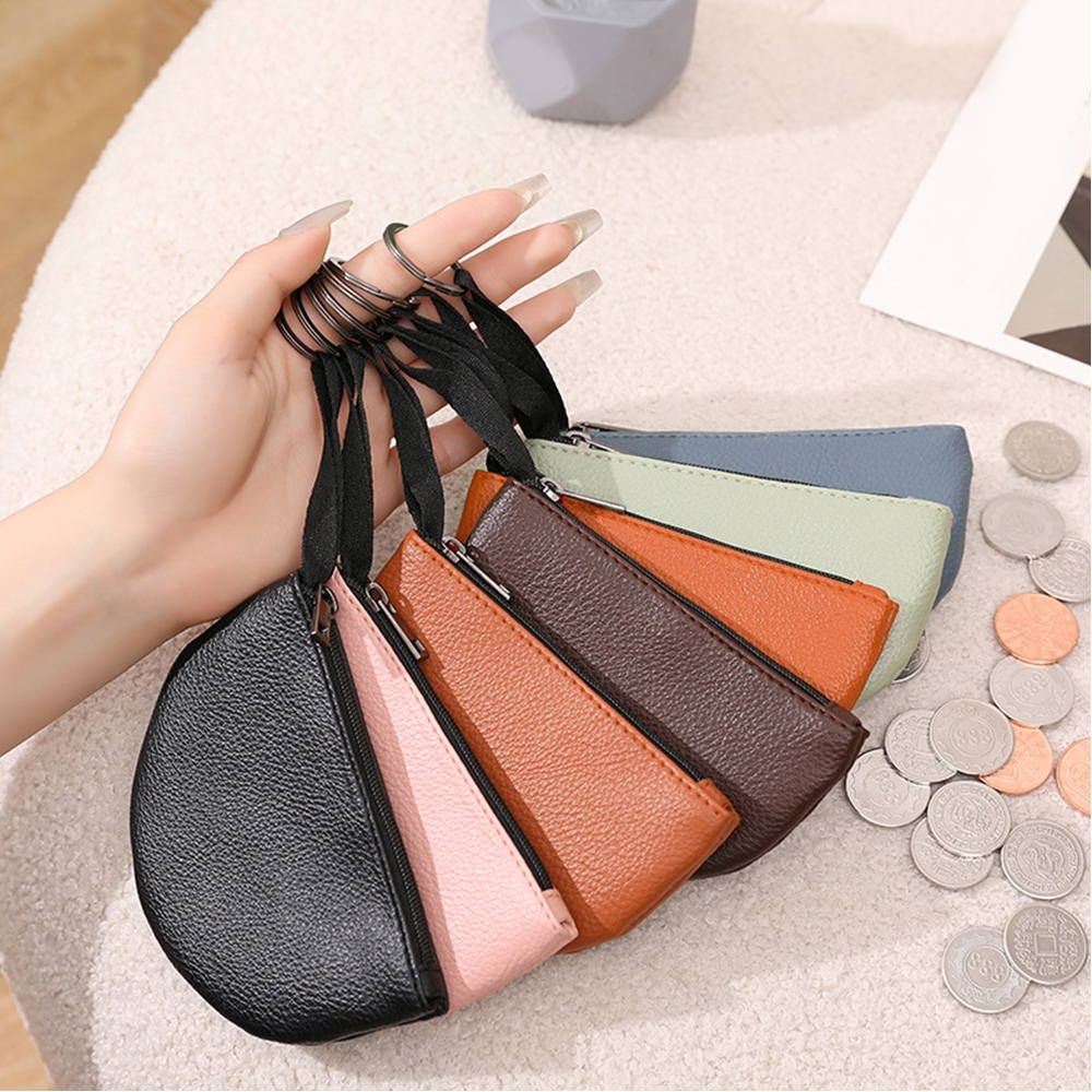 กระเป๋าใส่เหรียญ หนัง PU แบบบางพิเศษ แต่งซิป ลายลิ้นจี่ สีพื้น สไตล์ตะวันตก เรโทร คลาสสิก