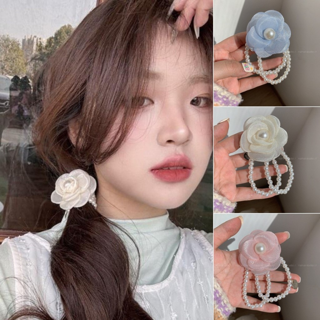 Jojo COCO คามิเลีย มุก แหวนผม สาว เชือกผม สร้อยข้อมือ สองสวม ดอกไม้ หัวเชือก ระดับไฮเอนด์ เครื่องประดับผม สําหรับผู้หญิง