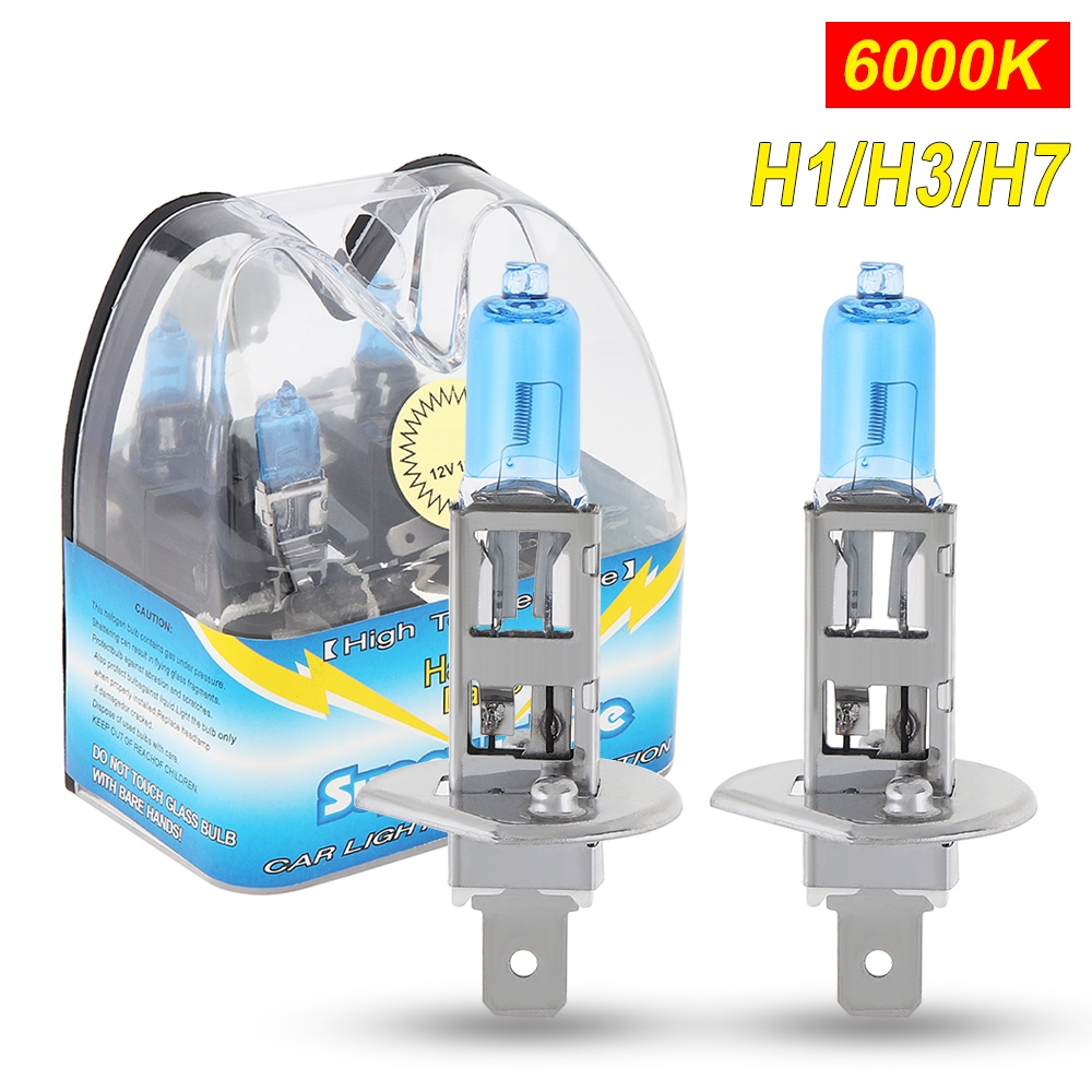 หลอดไฟฮาโลเจน H1 H3 H7 100W 6000K สว่างมาก สีขาว สําหรับติดรถยนต์ 2 ชิ้น ต่อชุด
