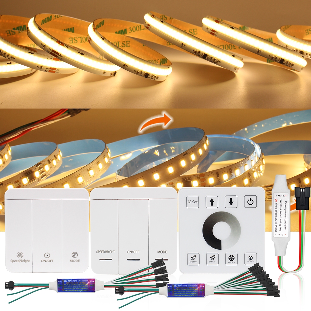 Ws2811 COB แถบไฟ Led 24V 360 ดวง SMD 120 ดวง M ซิงค์ควบคุมสัมผัส 1to4 1to8 สําหรับตกแต่งห้อง