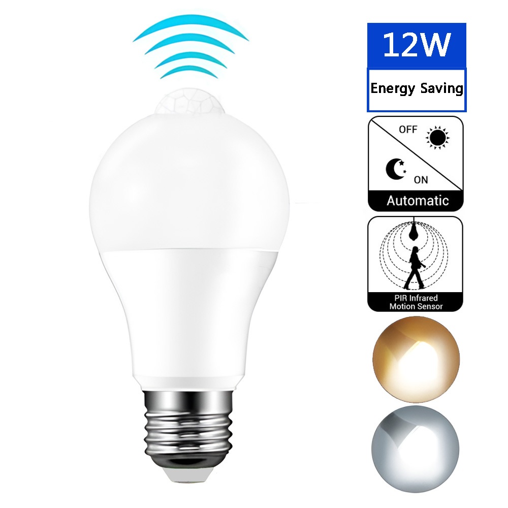 หลอดไฟ LED E27 motion Sensor 15W 12W 9W 5W ตรวจจับการเคลื่อนไหว PIR เปิด/ปิดอัตโนมัติ สําหรับตกแต่งสวนทางเดิน