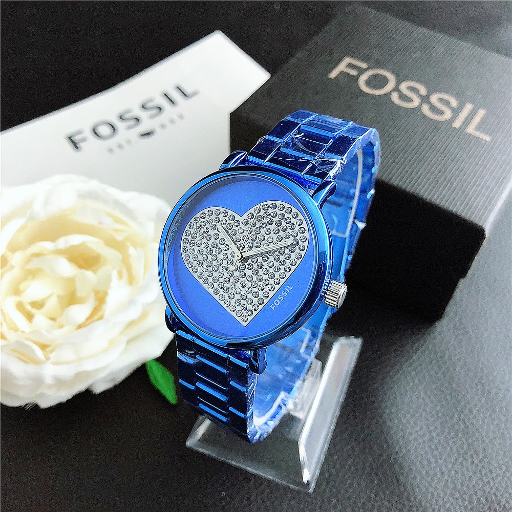 Fossil Simple Trend Quartz Movement สายสแตนเลส Rui นาฬิกาผู้ชายผู้หญิงสไตล์เดียวกัน Diamond-studded 