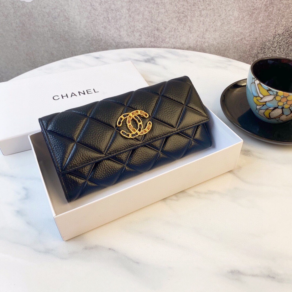 Chanel Style Diamond Sheepskin Ladies Snap Button Folding Clutch Bag Long Coin Purse Bag Multi-card Wallet