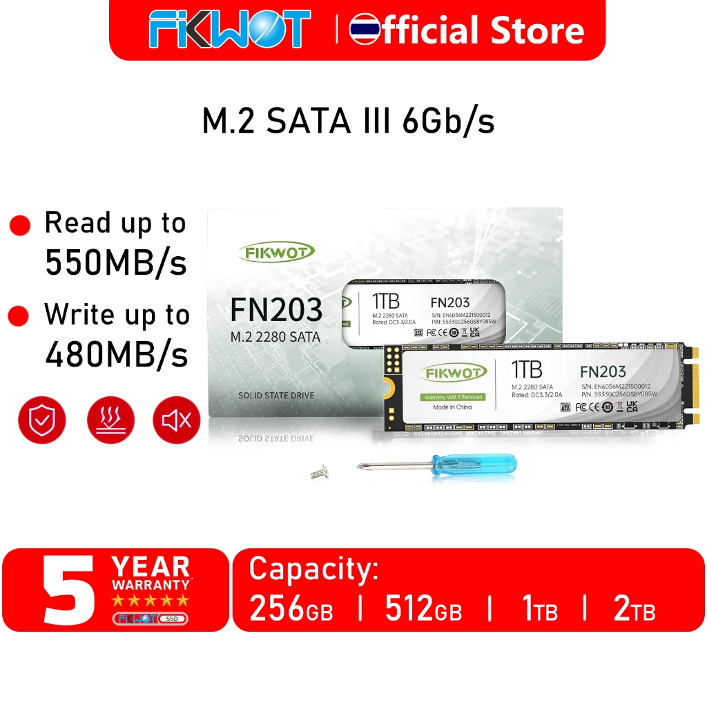 Fikwot FN203 M.2 SATA III SSD 6Gb/s Read 550MB/s Write 480MB/s สำหรับ Laptop/PC 256GB 512GB 1TB