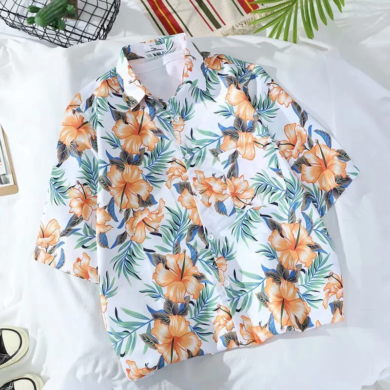 Maisida เสื้อแขนสั้นลายดอก สไตล์ฮาวาย ทรงหลวม thumbnail 6
