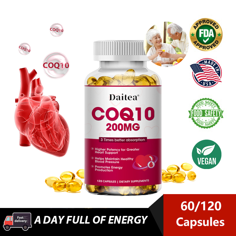 Coq10 200 mg 60/120 softgels บำรุงหัวใจต่อต้านอนุมูลอิสระซ่อมแซมกล้ามเนื้อ ช่วยชะลอวัย