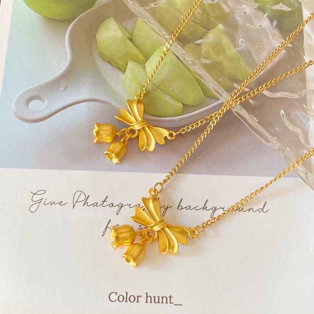 สร้อยคอ จี้รูปดอกกล้วยไม้ ประดับโบว์ สีทอง เหมาะกับของขวัญวันเกิด สไตล์เกาหลี สําหรับนักเรียนหญิง - รูปที่ 6