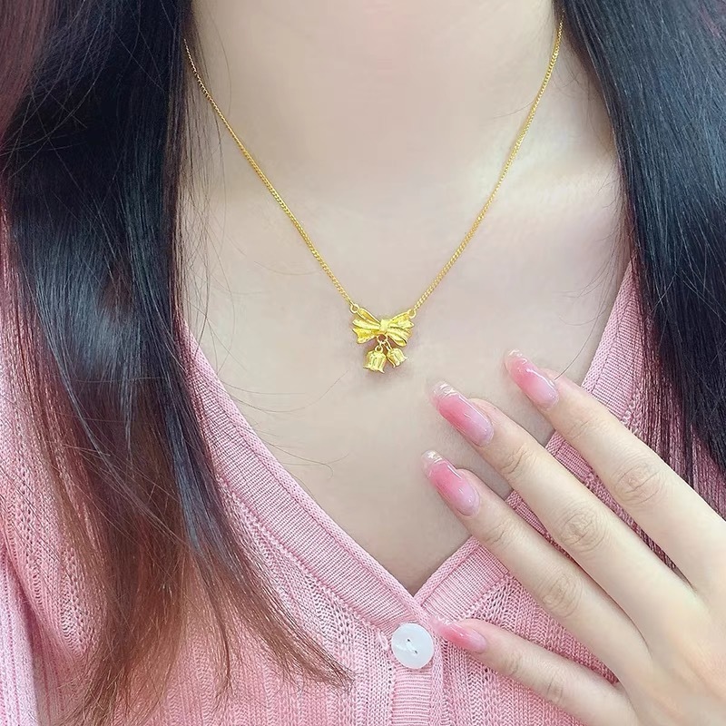 สร้อยคอ จี้รูปดอกกล้วยไม้ ประดับโบว์ สีทอง เหมาะกับของขวัญวันเกิด สไตล์เกาหลี สําหรับนักเรียนหญิง - รูปที่ 3