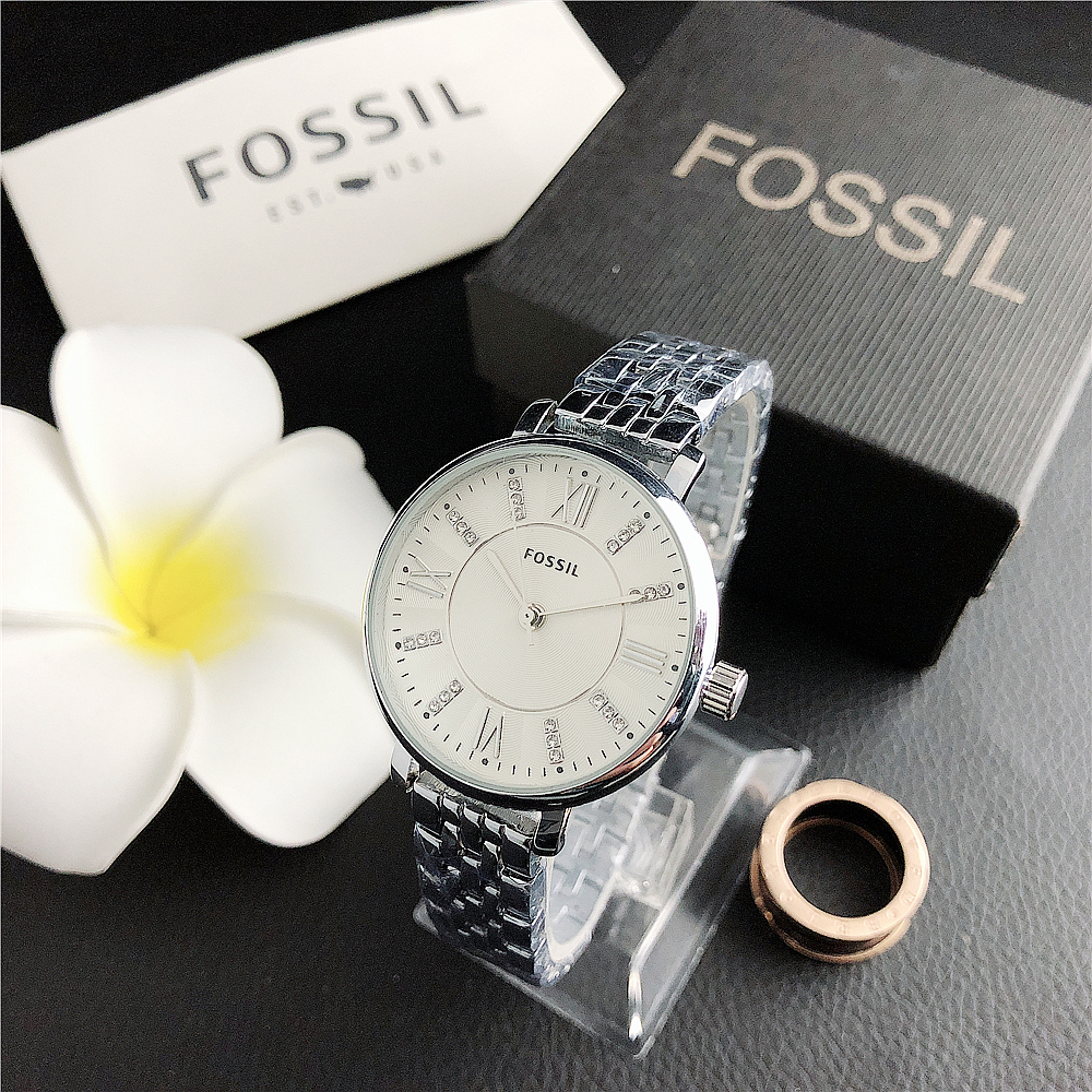 Fossil นาฬิกาข้อมือควอตซ์ สายสแตนเลส หน้าปัดสีเงิน ขนาดเล็ก เรียบง่าย แฟชั่นสําหรับผู้หญิง