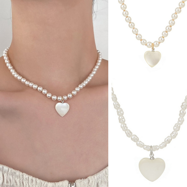 เครื่องประดับ สร้อยคอโชคเกอร์ ชุบทอง 18k จี้หัวใจ ประดับไข่มุก สไตล์วินเทจ แฟชั่นเรโทร สําหรับผู้หญิง