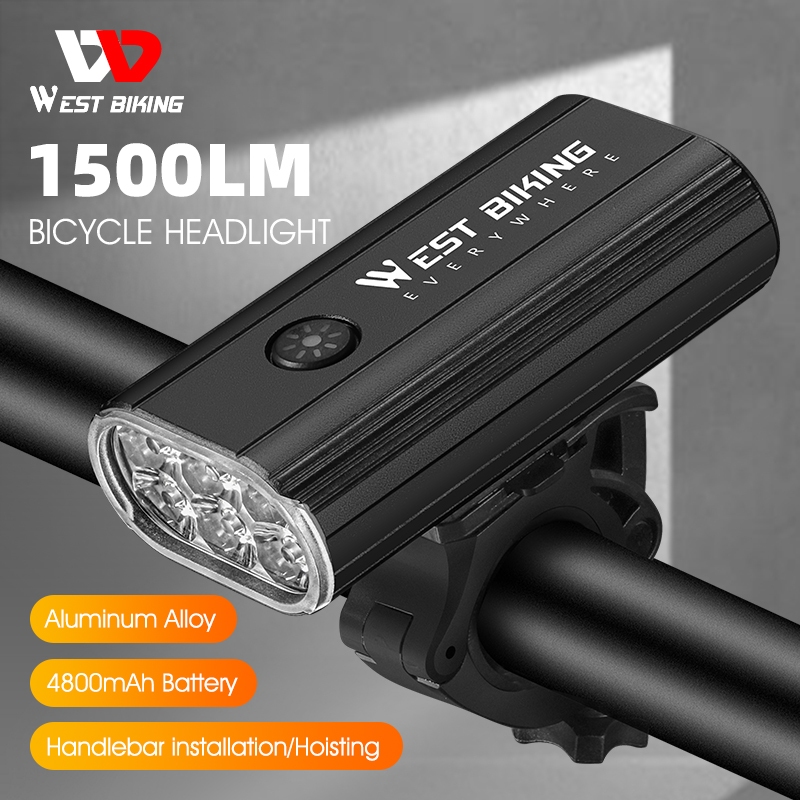 WEST BIKING ไฟหน้าจักรยาน 1500 Lumen IPX6 กันน้ํา 5 รุ่น โคมไฟ 4400mAh แบตเตอรี่อัจฉริยะ ควบคุมอุณหภูมิ ไฟฉาย อุปกรณ์เสริมจักรยาน