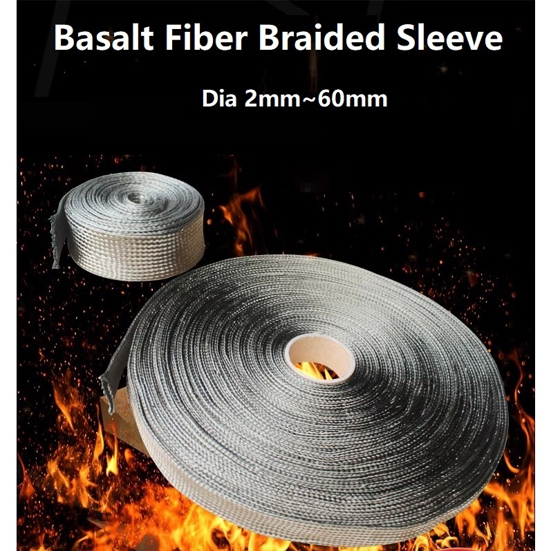 Basalt fiber Braided sleeve Dia 2mm ~ 50mm Protecting cable sleeve Mineral fiber 650°C Fiber Woven Mesh Pipe Tube ปลอกหุ้มสายเคเบิลไฟเบอร์เบซาลต์ เส้นผ่าศูนย์กลาง 2 มม. ~ 50 มม. ท่อตาข่ายทอไฟเบอร์ รูปตัว