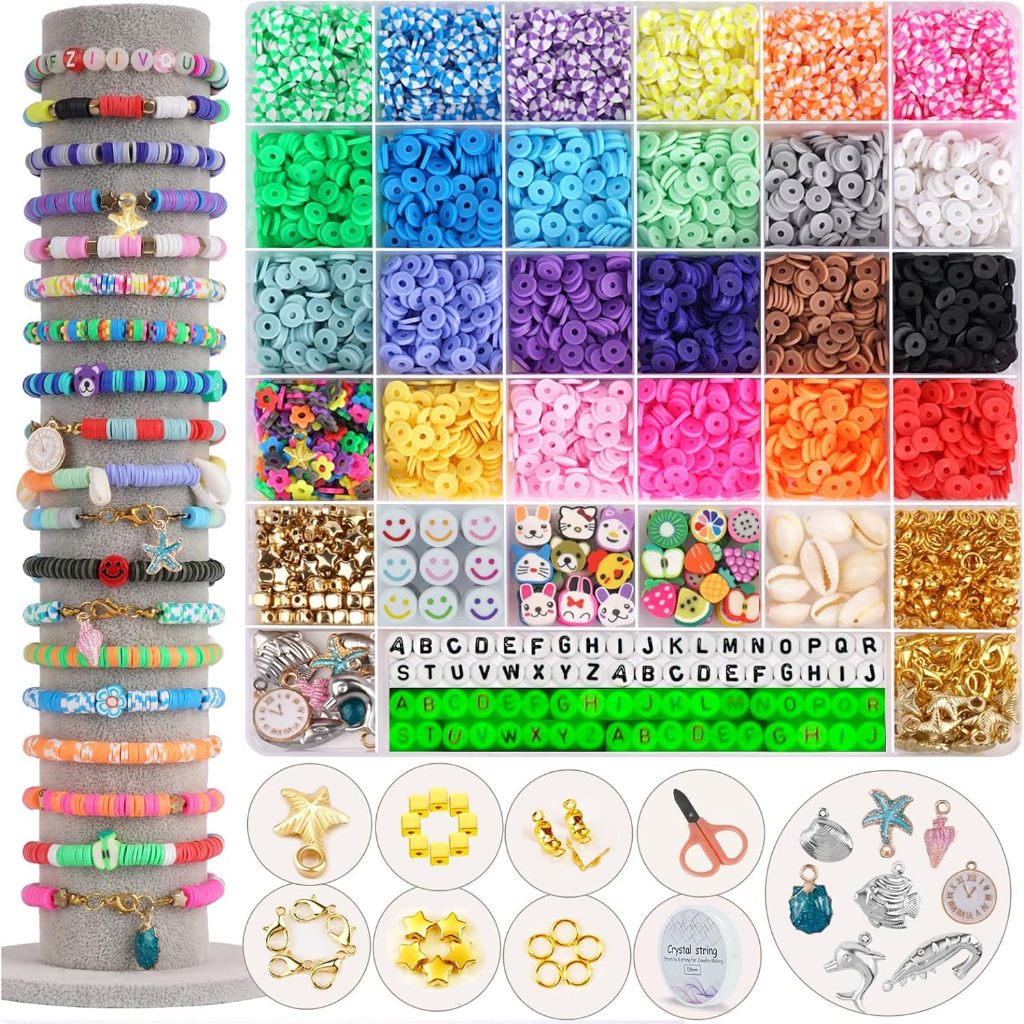 ชุดลูกปัดดินโพลิเมอร์ 24 สี สําหรับทําสร้อยข้อมือ 6100 ชิ้น