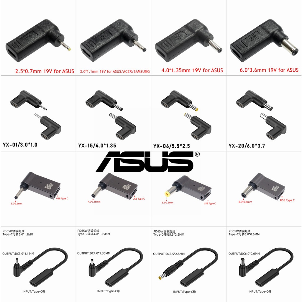USB Type-C ถึง 3.0*1.1 4.0*1.35 5.5*2.5 6.0*3.7 มม.DC Jack อะแดปเตอร์สายแปลงสําหรับ Asus Vivobook 14