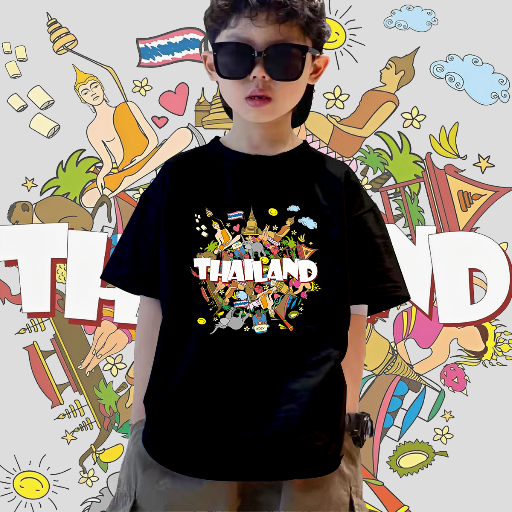 พร้อมส่ง เสื้อ Bangkok Thailand Souvenir T-shirt เสื้อยืดเด็ก พิมพ์ลาย ผ้าCotton 100% ใส่ได้ ทั้ง ชาย ใส่สบาย ไม่หด ไม่ย้