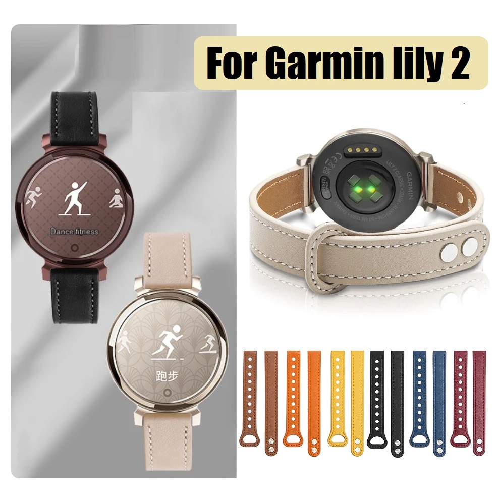 สาย garmin lily 2 สายนาฬิกาข้อมือหนัง แบบบางพิเศษ สําหรับ Leather Watch Strap For Garmin Lily 2 Strap Slim Thin Bracelet garmin lily 2 สาย Smart Watch 14mm Watchband