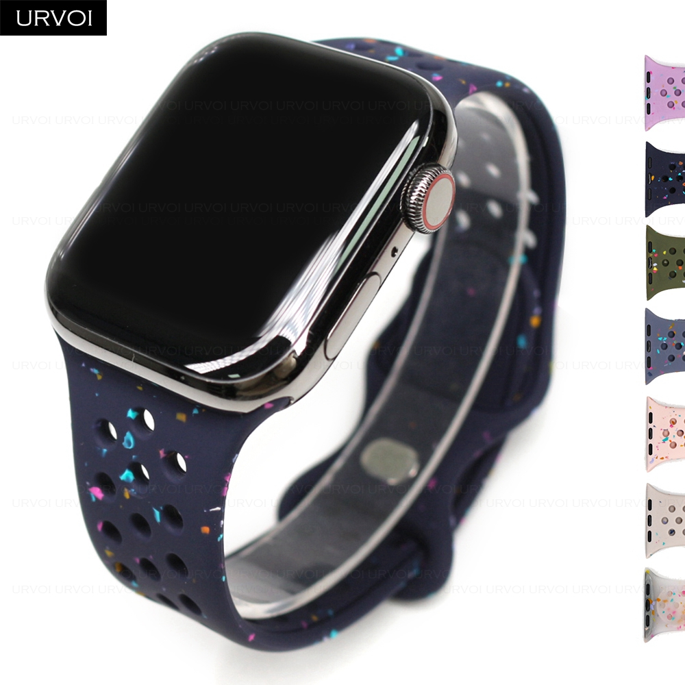 วง URVOI สําหรับ Apple Watch ultra 2 Series10 9 8 7 6 SE เกล็ดสีสันสดใสรีไซเคิล สายซิลิโคนสําหรับปิดหมุดผีเสื้อ iWatch
